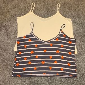 Striped Heart Print Camisole Top - Orange and Gray